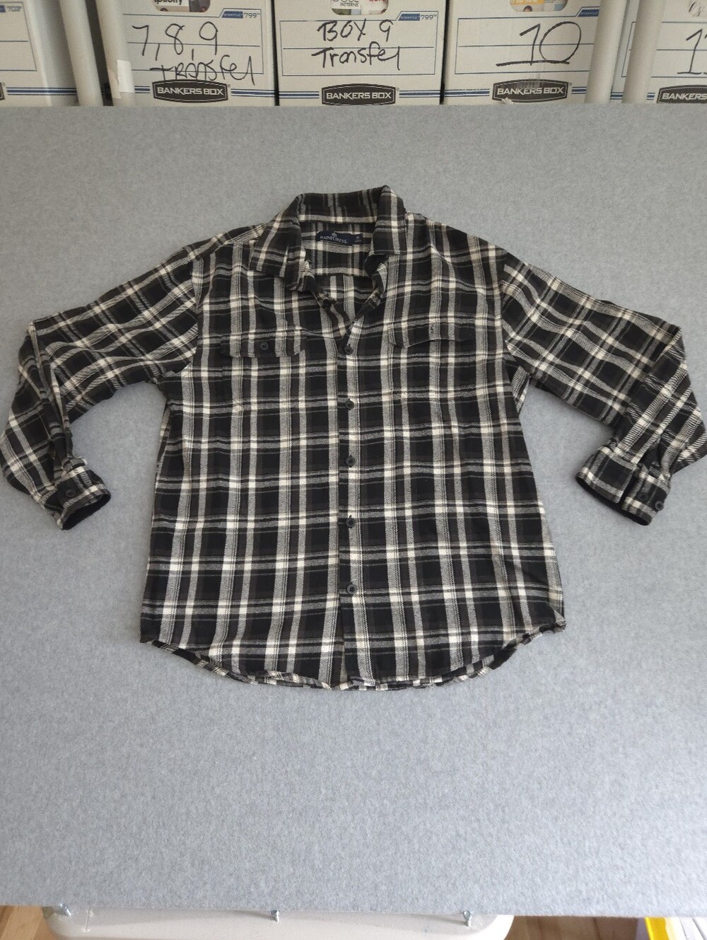 Rainforest - Men's Rugged Elegance Flannel Shirt - Charcoal Plaid - X Large